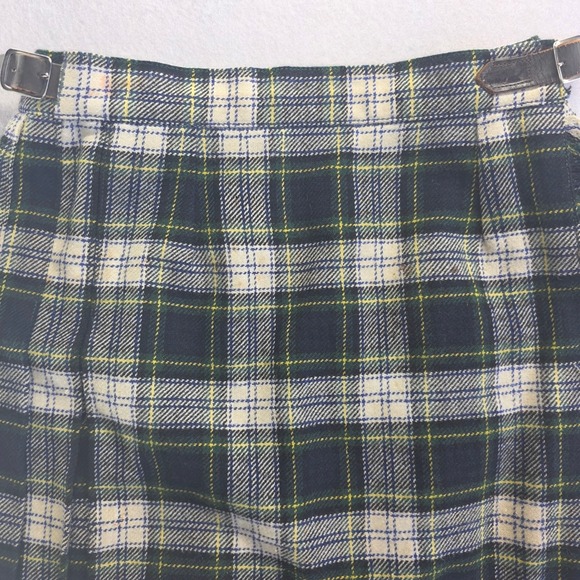 Vintage Steerdo Plaid Wool Blend Kilt Skirt Green Blue Made in England Size 10 - Picture 4 of 7